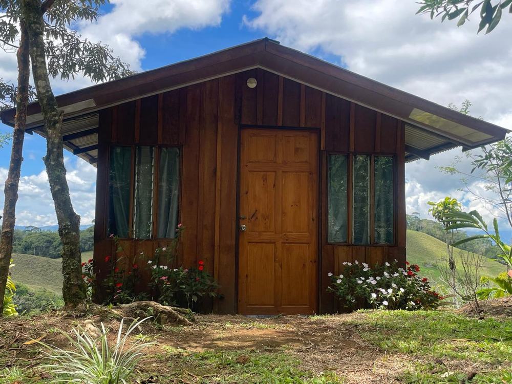 Caba&ntilde;a de madera en una ladera