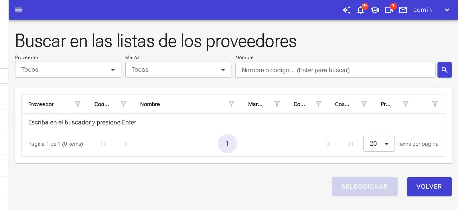 Listas de precios de los proveedores